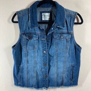 Mudd‎ Womens Denim Vest L Blue Raw Hem Festival Western Cowgirl Streetwear Chic